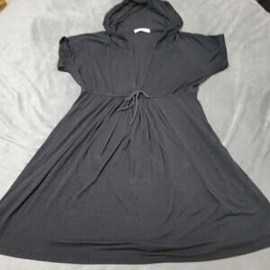 Robin Piccone Mini Dress Womens XL Black Stretch Deep V Neck Hood Short Sleeve